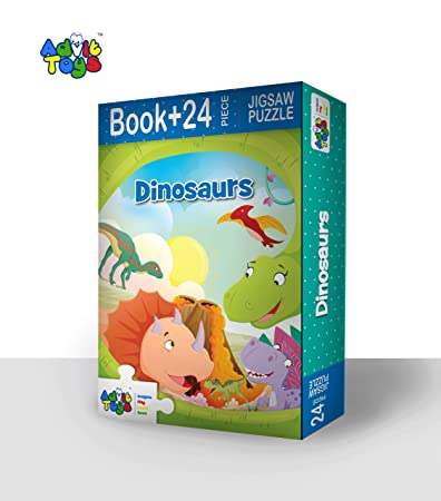 Advit Toys - Dinosaurs Jigsaw Puzzle | Dinosaur Learning Puzzle for Kids & Toddlers 2+ Years (24 Pieces + Educational Fun Fact Book) - Dista