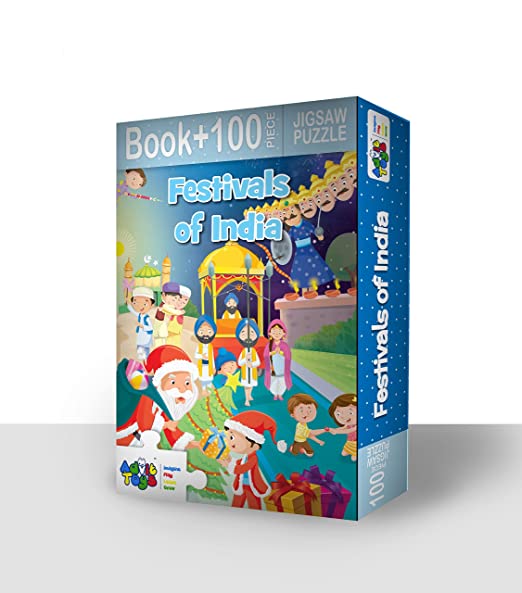 Advit Toys Festivals of India Jigsaw Puzzle for Kids 3-4 Years with Fun Encouraged Kids to Play Games - (100 Pieces + 32 Page Book) - Dista