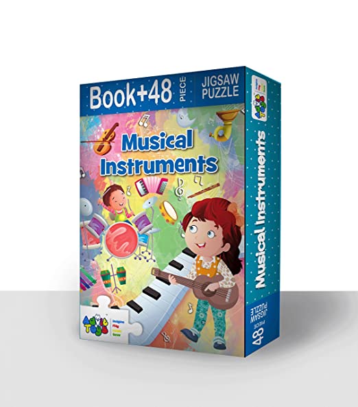 Advit Toys Musical Instruments Jigsaw Puzzle for Kids Brain Washed to Set This Puzzle/Encouraged Your Kids | Educational Music Puzzle to Improve Focus & Learning Skills (48 Pieces + 24 Page Book) - Dista