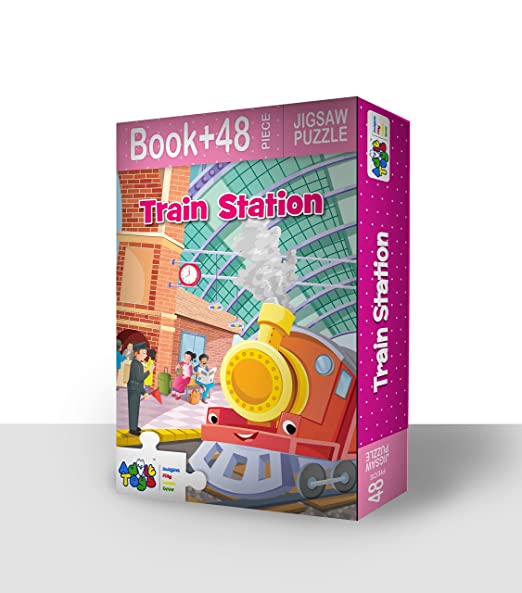 Advit Toys Train Station Jigsaw Puzzle for Kids | Educational Train Station Puzzle for Learning & Fun (48 Pieces + 24 Page Book) - Dista