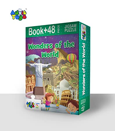 Advit Toys - Wonders of The World Jigsaw Puzzle | Educational World Landmarks Puzzle for Kids (48 Pieces + Educational Fun Fact Book Inside) - Dista