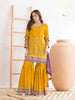 Anaita Yellow Chinon Suit With Embroidered Sequins & Mirror Work - Distacart