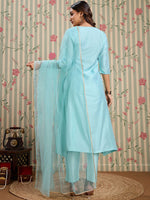 Thumbnail for Ode by House of Pataudi Floral Embroidered Notch Neck Kurta With Trousers And Dupatta - Distacart