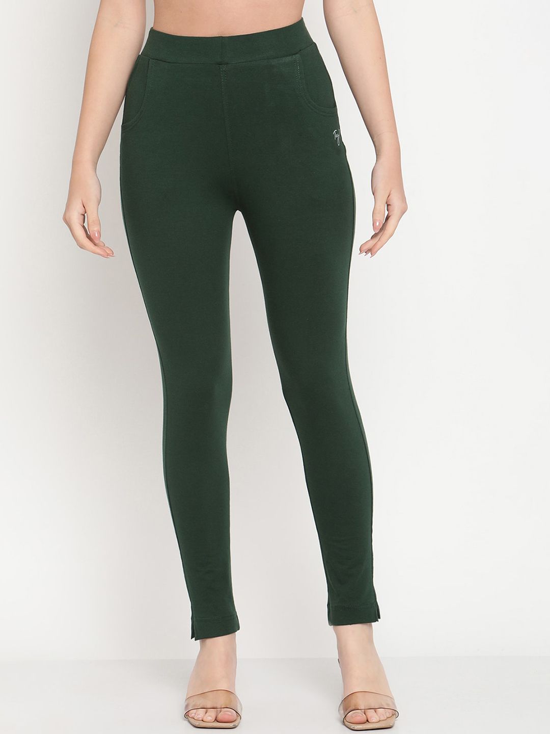 TAG 7 Women Green Solid Ankle Length Leggings - Distacart