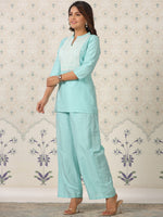 Thumbnail for Ode by House of Pataudi Ethnic Motifs Embroidered Mirror Work Kurti with Palazzos - Distacart