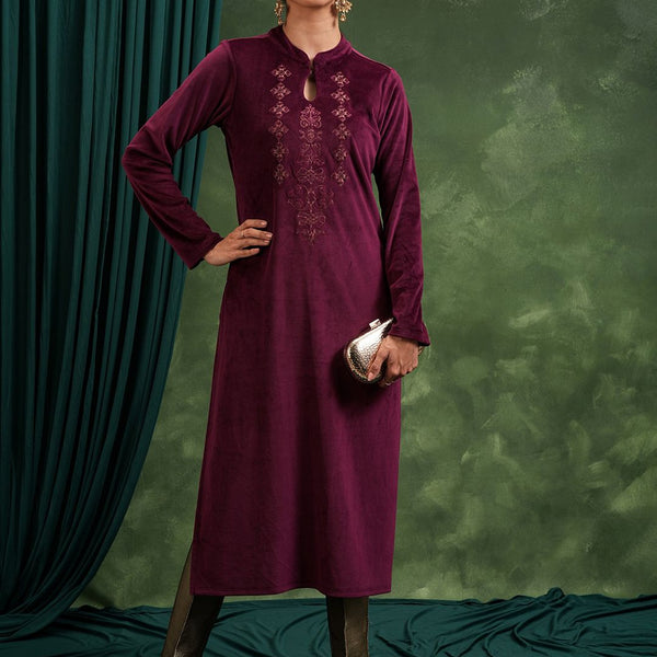Vishudh Floral Embroidered Mandarin Collar Kurta - Distacart