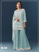 Thumbnail for Anaita Blue Chiffon Semi Stitched Suit with Embroidery Thread & Khatli Work - Dista