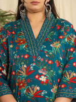 Thumbnail for Yufta Navy Blue Pure Cotton Sequins_Work Kurta Dupatta Pant Set With Handwork