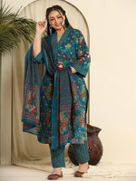 Thumbnail for Yufta Navy Blue Pure Cotton Sequins_Work Kurta Dupatta Pant Set With Handwork