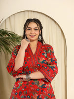 Thumbnail for Yufta Red Pure Cotton Sequins_Work Kurta Dupatta Pant Set With Handwork