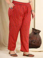 Thumbnail for Yufta Red Pure Cotton Sequins_Work Kurta Dupatta Pant Set With Handwork