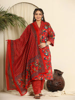Thumbnail for Yufta Red Pure Cotton Sequins_Work Kurta Dupatta Pant Set With Handwork