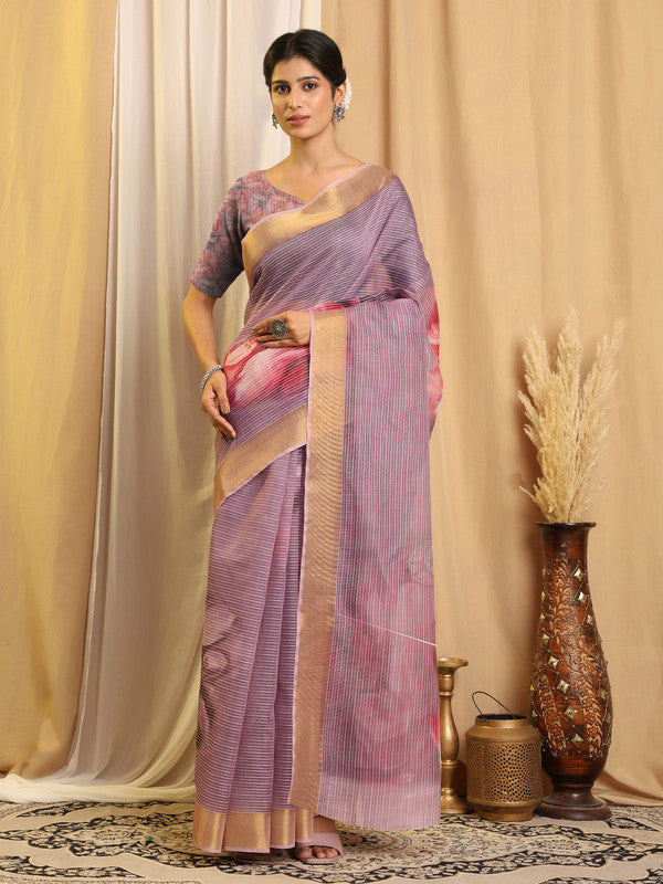 Shivam Fabrics Purple Chanderi Fabric Printed Saree