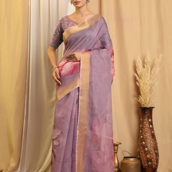 Shivam Fabrics Purple Chanderi Fabric Printed Saree