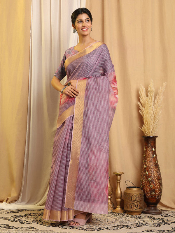 Shivam Fabrics Purple Chanderi Fabric Printed Saree