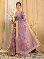 Thumbnail for Shivam Fabrics Purple Chanderi Fabric Printed Saree