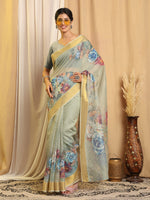 Thumbnail for Shivam Fabrics Sea Green Chanderi Fabric Printed Saree