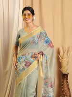 Thumbnail for Shivam Fabrics Sea Green Chanderi Fabric Printed Saree