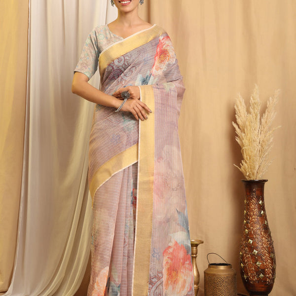 Shivam Fabrics Purple Chanderi Fabric Printed Saree