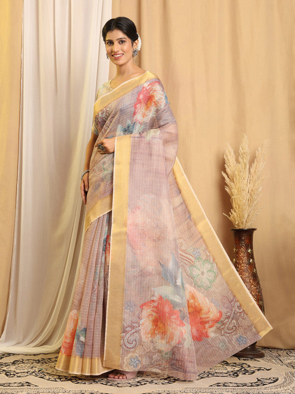 Shivam Fabrics Purple Chanderi Fabric Printed Saree - Distacart