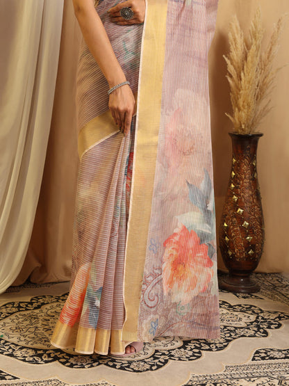 Shivam Fabrics Purple Chanderi Fabric Printed Saree - Distacart