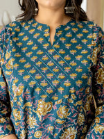 Thumbnail for Yufta Pure Cotton Teal Green Kurta Dupatta Pant Set With Handwork