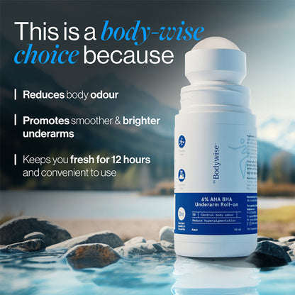 BeBodywise 6% AHA BHA Underarm Roll On - Advanced Formulation For Pigmentation & Odour Control-Aqua - Dista