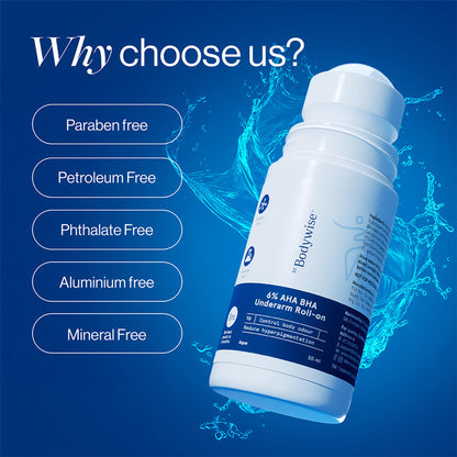 BeBodywise 6% AHA BHA Underarm Roll On - Advanced Formulation For Pigmentation & Odour Control-Aqua - Dista