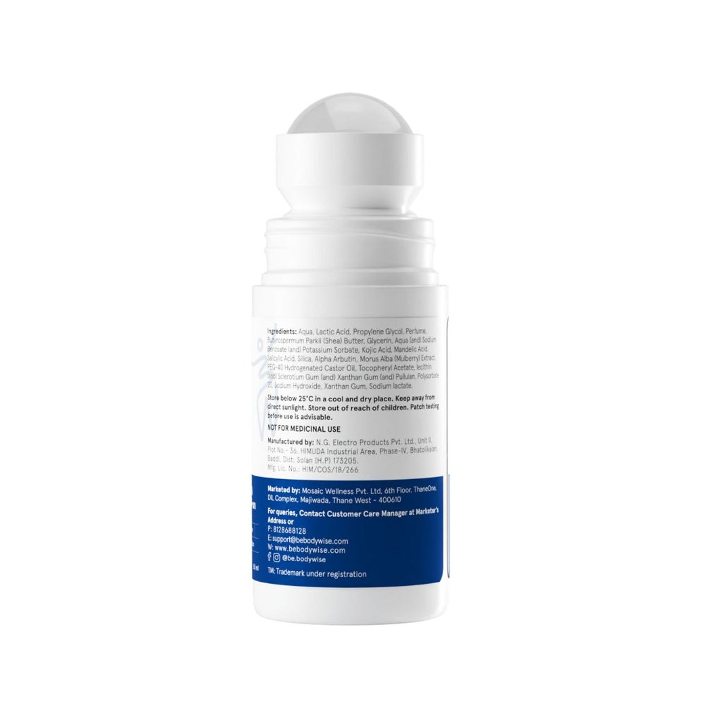 BeBodywise 6% AHA BHA Underarm Roll On - Advanced Formulation For Pigmentation & Odour Control-Aqua - Dista