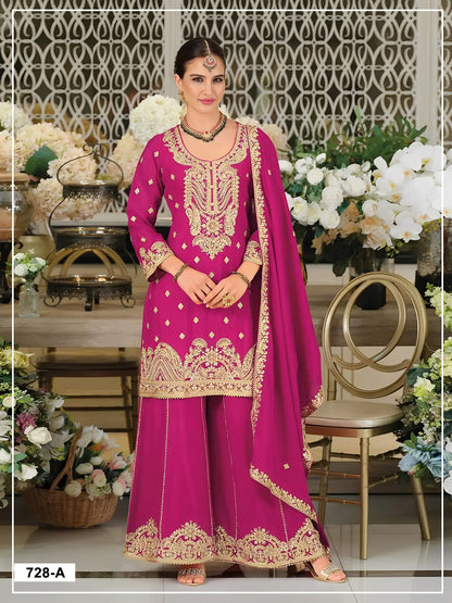 Anaita Rani Pink Chinon Semi Stitched Suit with Embroidery Coding & Sequence Work - Dista