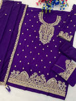 Thumbnail for Anaita Violet Chinon Semi Stitched Suit with Embroidery Coding & Sequence Work - Dista