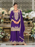 Thumbnail for Anaita Violet Chinon Semi Stitched Suit with Embroidery Coding & Sequence Work - Dista