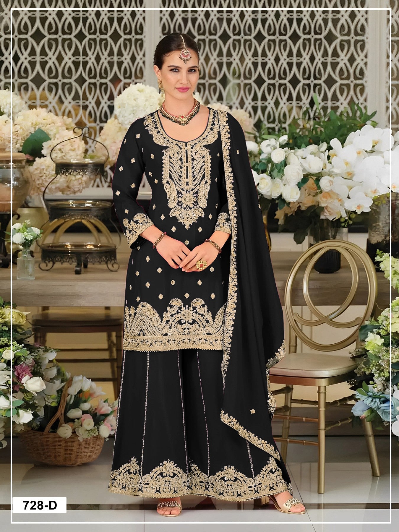 Anaita Black Chinon Semi Stitched Suit with Embroidery Coding & Sequence Work - Dista