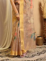 Thumbnail for Shivam Fabrics Beige Chanderi Fabric Printed Saree