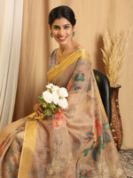 Thumbnail for Shivam Fabrics Beige Chanderi Fabric Printed Saree