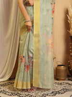 Thumbnail for Shivam Fabrics Green Chanderi Fabric Printed Saree