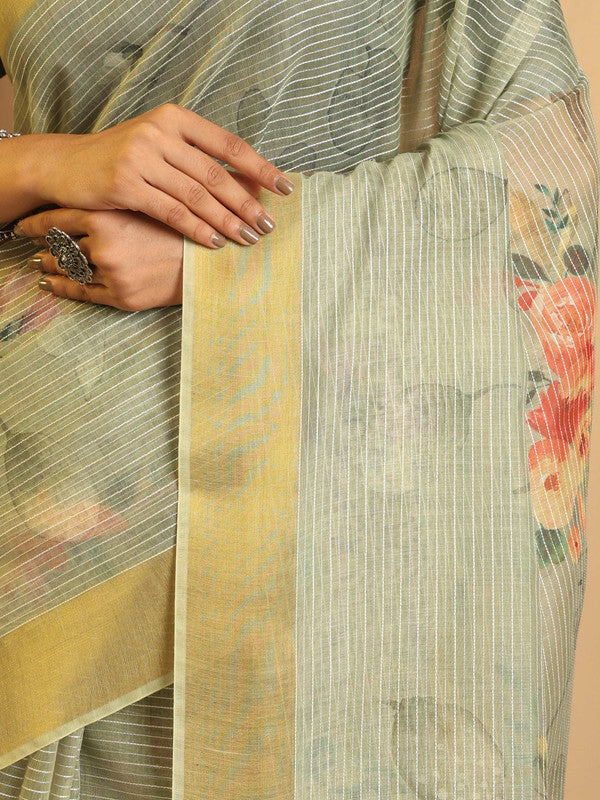 Shivam Fabrics Green Chanderi Fabric Printed Saree - Distacart
