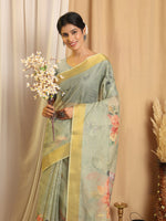 Thumbnail for Shivam Fabrics Green Chanderi Fabric Printed Saree