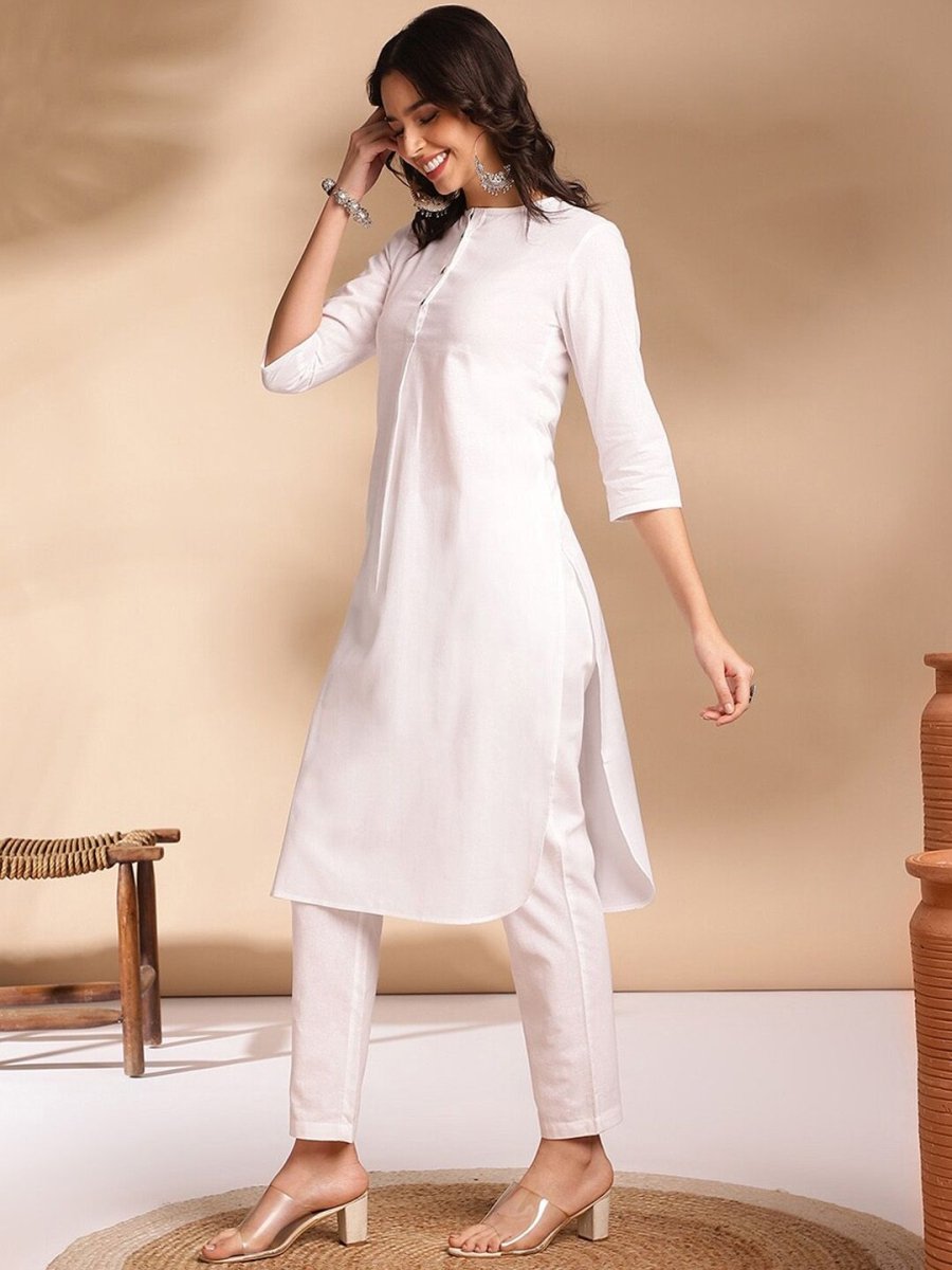 Anouk Pleated Round Neck Round Neck Cotton Kurta with Trousers