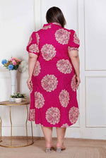 Thumbnail for Miravan Plus Size Womens Pink Printed Collar Neck Short Puff Sleeves Cotton A-Line Maxi Dress - Distacart