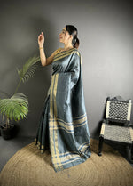 Thumbnail for Joban Fashion Dark Grey Woven Pattern Raw Silk Kanjivaram Silk Saree - Distacart