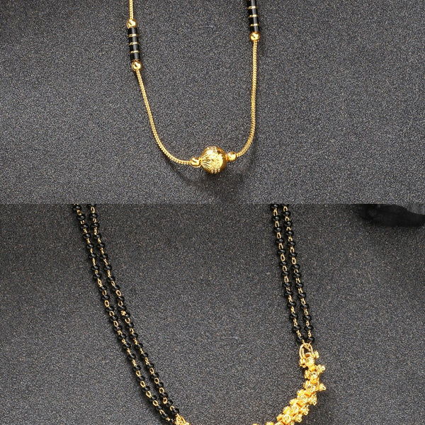 NVR Women's Set of 2 Black Gold-Polished & Beaded Mangalsutra - Distacart