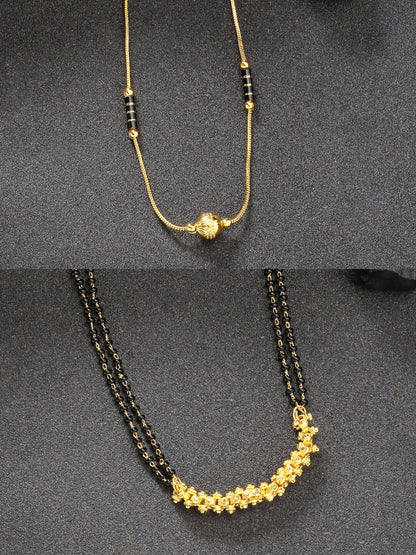 NVR Women's Set of 2 Black Gold-Polished & Beaded Mangalsutra - Distacart
