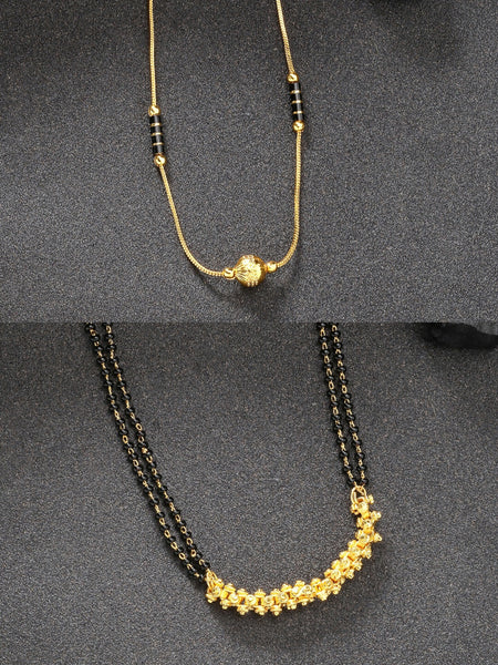 NVR Women's Set of 2 Black Gold-Polished & Beaded Mangalsutra - Distacart