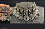 Thumbnail for Tehzeeb Creations Women's Silver Colour Oxidised Necklace Set With Mirror Work - Distacart