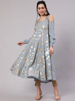 Thumbnail for Aks Floral Printed Cold Shoulder Sleeves Pure Georgette Anarkali Kurta - Distacart