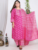 Thumbnail for Swasti Plus Size Leheriya Printed Gotta Patti Pure Cotton Kurta With Trousers & Dupatta