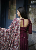 Thumbnail for Jyoti Fashion Women's Wine Faux Blooming Sequins with Zari Embroidery Anarkali Dress with Dupatta - Distacart