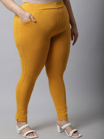 Thumbnail for TAG 7 Women Plus Size Mustard Solid Leggings - Distacart
