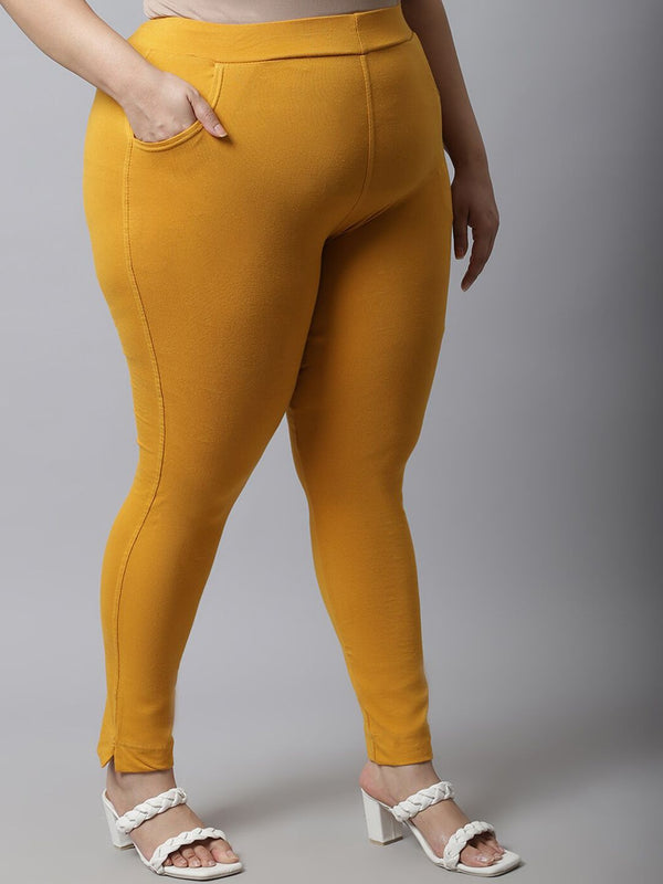 TAG 7 Women Plus Size Mustard Solid Leggings - Distacart